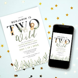 Convite Duas Festas de segundo aniversário Selvagem de Ani