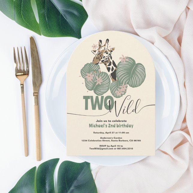Convite Duas Festas de segundo aniversário Selvagem Girafa (Criador carregado)