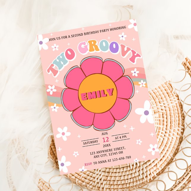 Convite Duas Festas do segundo aniversário Arco-Íris Retro (Criador carregado)