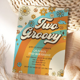 Convite Duas Festas do segundo aniversário Arco-Íris Retro