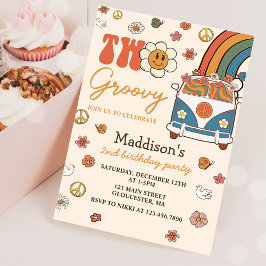 Convite Duas Festas do segundo aniversário Arco-Íris Retro