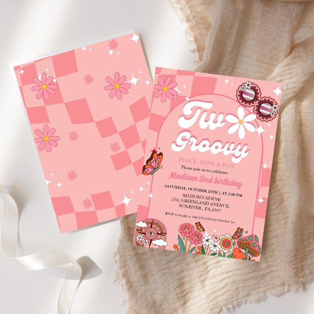 Convite Duas flores de margarida-margarida Retro segundo a (Criador carregado)