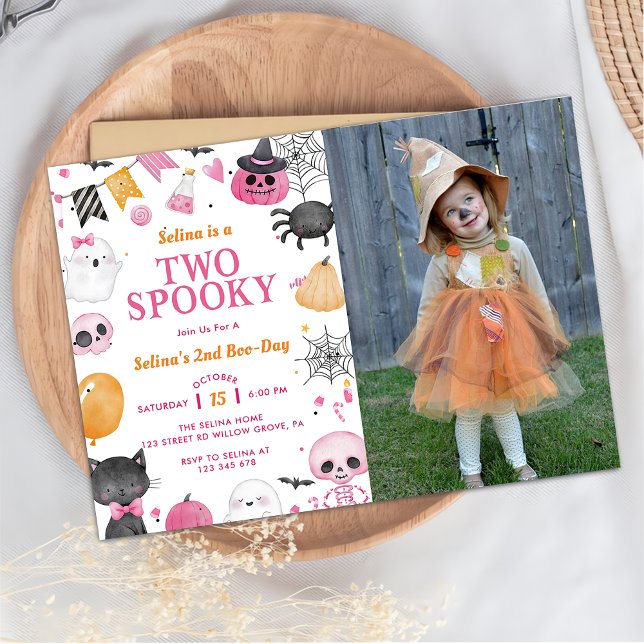 Convite Duas Foto de Aniversário Fantasma de Halloween (Criador carregado)