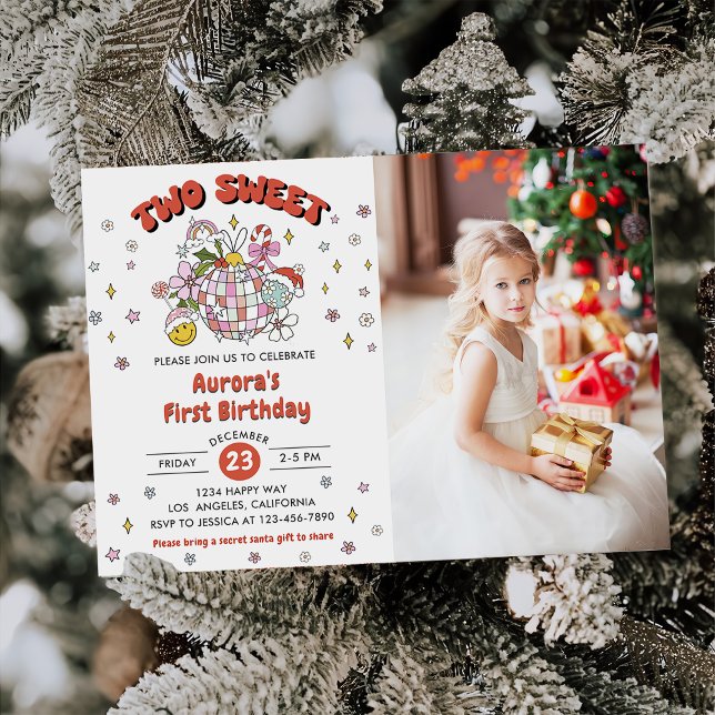 Convite Duas Foto de Festa de aniversário de Groovy Ball F (Criador carregado)