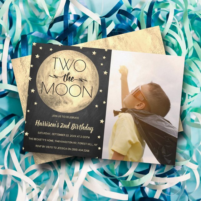 Convite Duas Foto Do segundo aniversário Da Lua (Criador carregado)