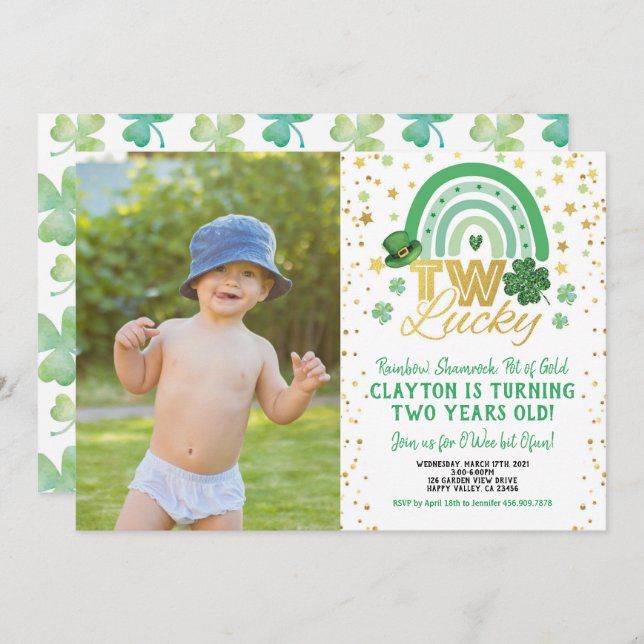 Convite Duas Foto Sortudas do Segundo Dia de São Patrício  (Frente/Verso)