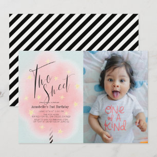 Convite Duas Fotografias de segundo aniversário de algod