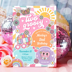 Convite Duas Garota de Groovy Retro Pré-Papoila Varsity An