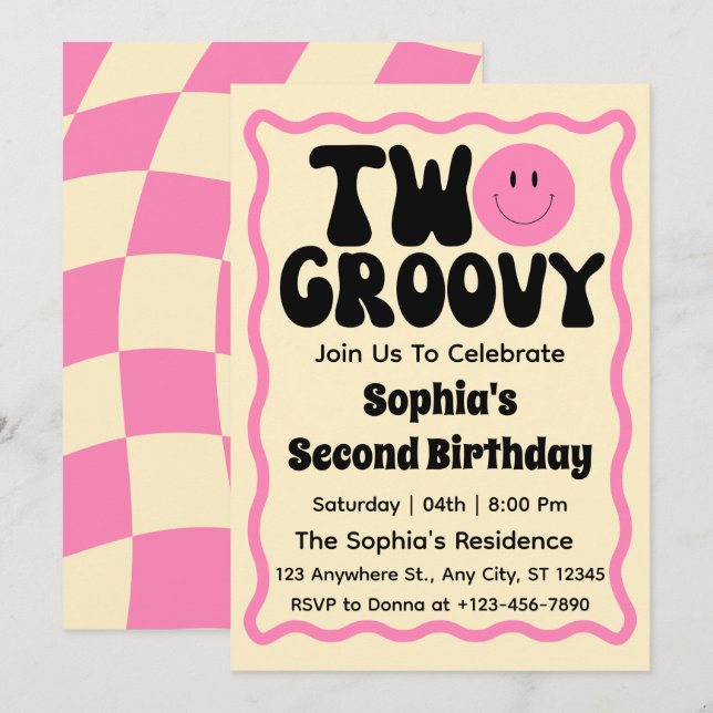 Convite Duas Garotas Groovy 2º Aniversário  (Frente/Verso)