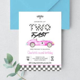 Convite Duas Garotas Rápidas Carro de Corrida Rosa Vintage