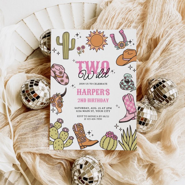 Convite Duas Garotas Selvagens Segundo Aniversário do Rode (Two Wild Western Girls 2nd Birthday Invite)