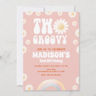 Convite Duas Groovy Daisy Rainbow Anos 70 Retrô 2º Anivers