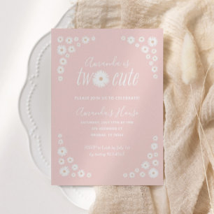 Convite Duas Margaridas Rosa-Rosa Fresco Floral Boho Anive