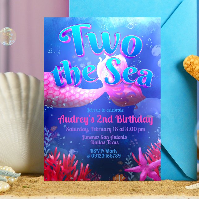 Convite Duas no Mar - Sereia (Two the Sea - Girl Mermaid 2nd Birthday Invitation )