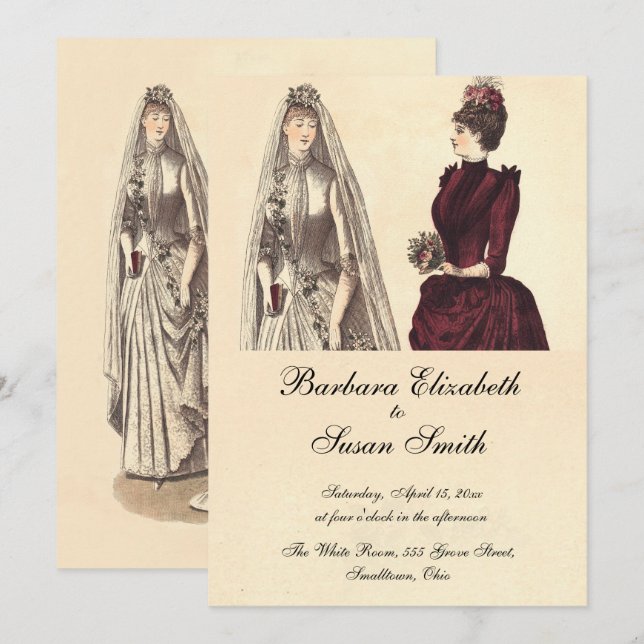 Convite Duas Noivas Casamento Vintage (Frente/Verso)
