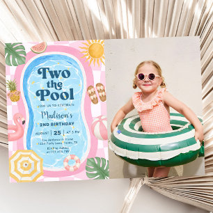 Convite Duas Para a Piscina Tema de Verão Menina Foto de 2