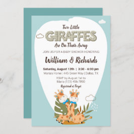 Convite duas pequenas girafas chá de fraldas de girafa aqu