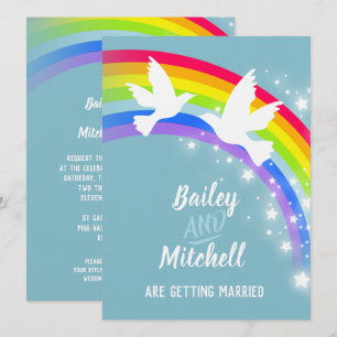 Convite Duas pombas brancas convidadas para casamento do a