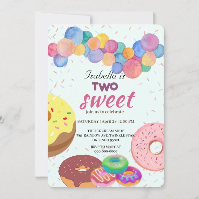 Convite Duas Rosquinhas doces e segundo aniversário de bal (Frente)