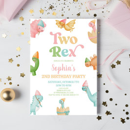 Convite Duas segundos Rex Dinossaur Segunda Festa de anive