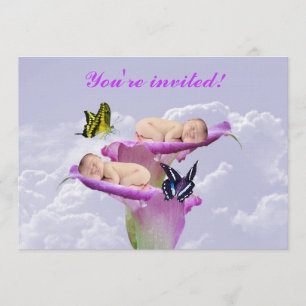 Convite Duas vezes a alegria com gêmeos do bebê rega o