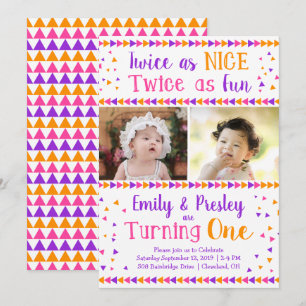 Convite Duas vezes mais boas gêmeas no primeiro aniversári