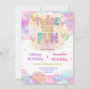 Convite Duas Vezes o Passado Glitter Pastel Aniversário Du