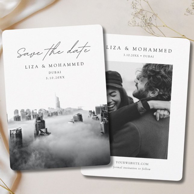 Convite Dubai Wedding Save the Date Black & White Classy (Dubai Wedding Save the Date Black & White Classy Invitation
)