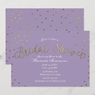 Convite Ducha de Noiva Glam Moderno Lilás Dourado e Roxo