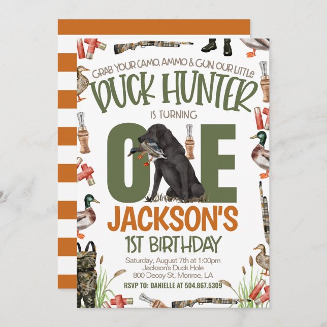 Convite Duck Hunter First Birthday (Frente/Verso)