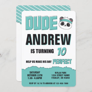 Convite Dude Teal e Festa de aniversário de Panda Negra