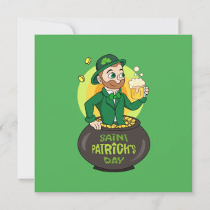 Convite Duende de desenho animado em uma panela de ouro se