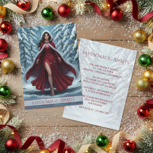 Convite Duende de Natal Vermelho na Floresta Invernal com