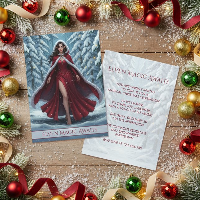 Convite Duende de Natal Vermelho na Floresta Invernal com  (Criador carregado)