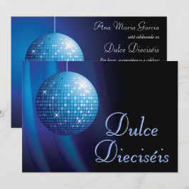 Convite Dulce Dieciséis Disco Ball Azul Fiesta