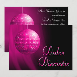 Convite Dulce Dieciséis Disco Ball Rosa Fiesta
