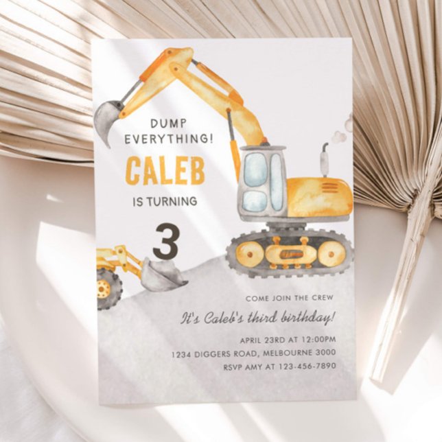 Convite Dump Everything Construction Truck 3rd Birthday (Criador carregado)