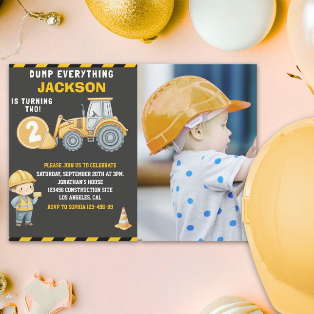 Convite "DUMP EVERYTHING! Photo –Construction 2nd Birthday (Criador carregado)