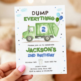 Convite Dump Truck Green Garbage Truck Boy Birthday