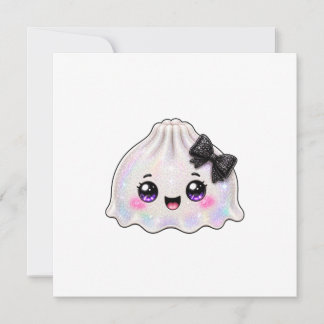 Convite Dumpling Fantasma Branco Squishy Halloween Preto