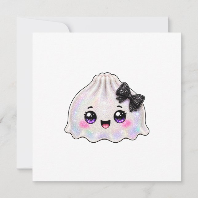 Convite Dumpling Fantasma Branco Squishy Halloween Preto  (Frente)