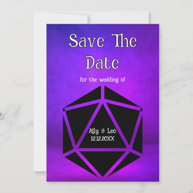 Convite Dungeons & Dragons Wedding D20 Dice Save The Date (Frente)