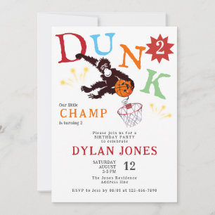 Convite Dunk! Aniversário de criança de basquete de macaco