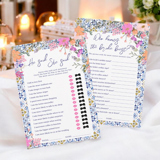 Convite Duo Games jogo de chá de panela italiano azul (Duo Games blue italian bridal shower game Invitation)