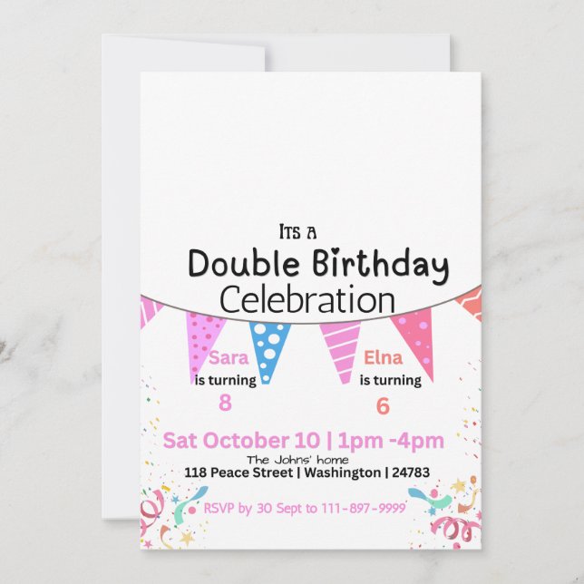 Convite Dupla Celebração de Aniversário  (Frente)