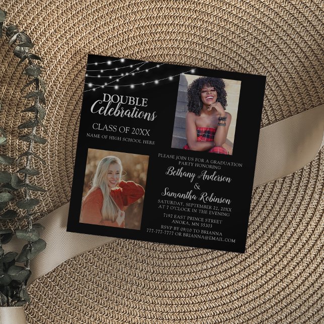 Convite Dupla Celebração de Formatura com 2 Fotos (Criador carregado)