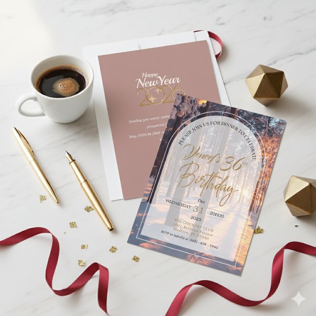 Convite Dupla Celebração Feliz Ano Novo + Aniversário (Criador carregado)