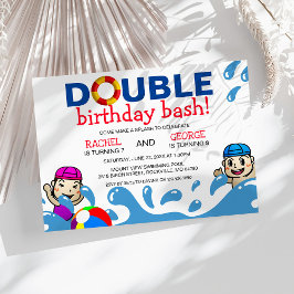 Convite Dupla Celebração | Festa de Aniversário na Piscina