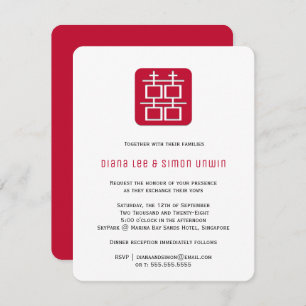 Convite Dupla Felicidade Contemporânea  Casamento chinês