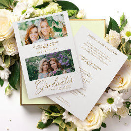 Convite Dupla Formatura Chic Gold 2 Fotos Script Moderno